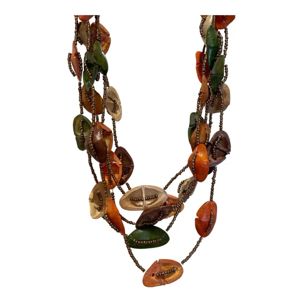 Multilayer Colorful Dyed Oval Natural Materials Boho Necklace - Picture 10 of 11